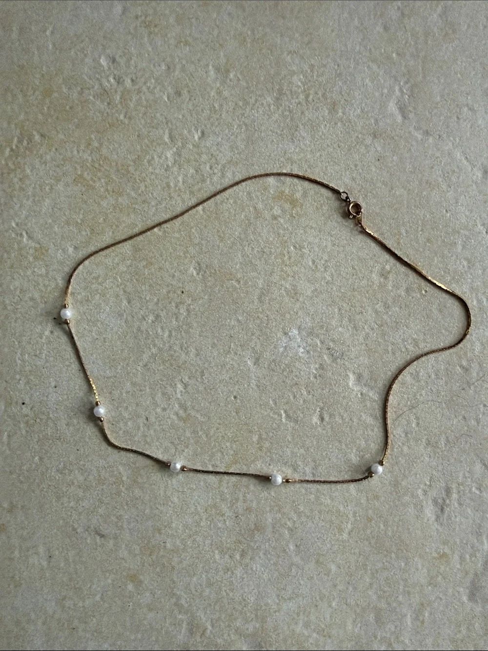 Delicate Gold Pearl Station Necklace - Women Jewelry - VINTAGE JEWELRY